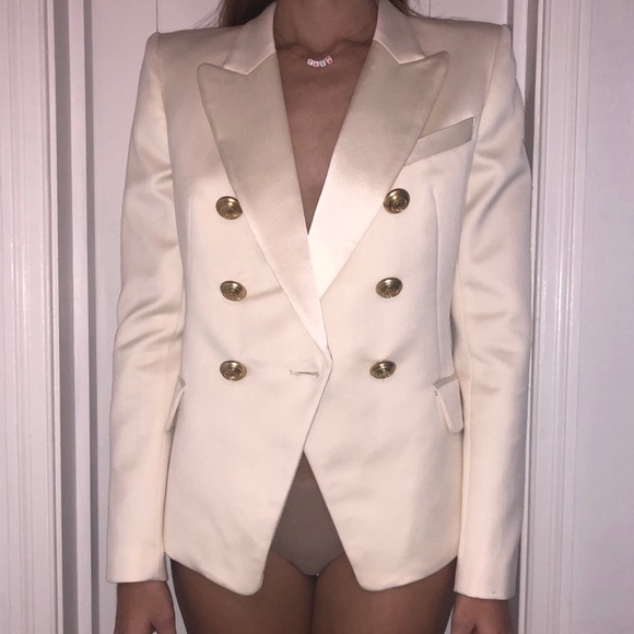 BALMAIN H&M Blazer Jacket in White Cream Size 8 - Picture 2 of 8